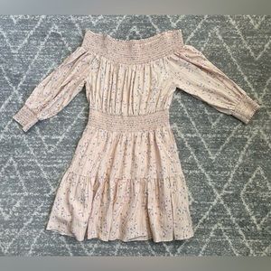 Gianni Bini Off-the-shoulder Floral Print Long Sleeve Smocked A-Line Dress